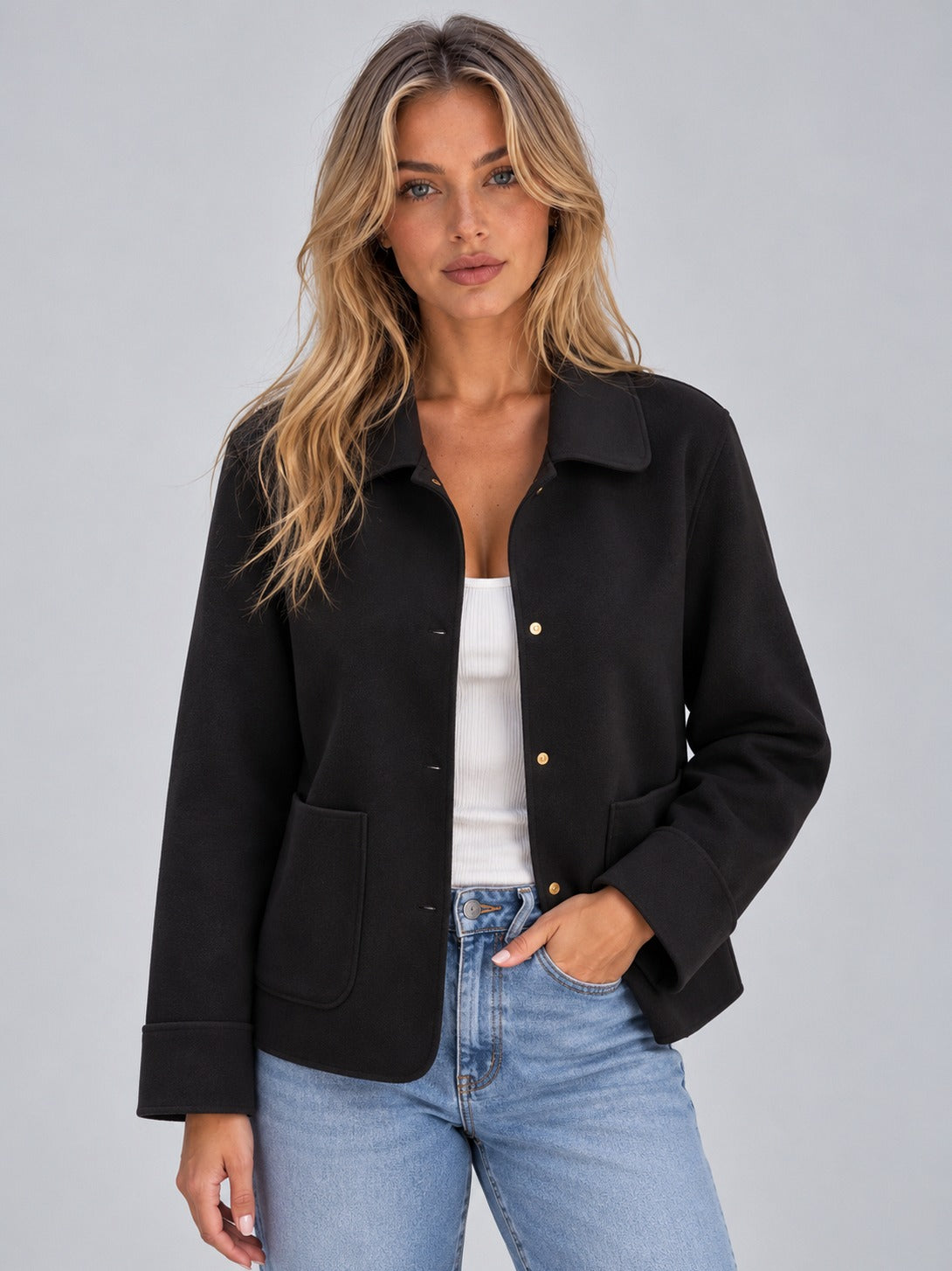 Collared Button Front Fleece Jacket