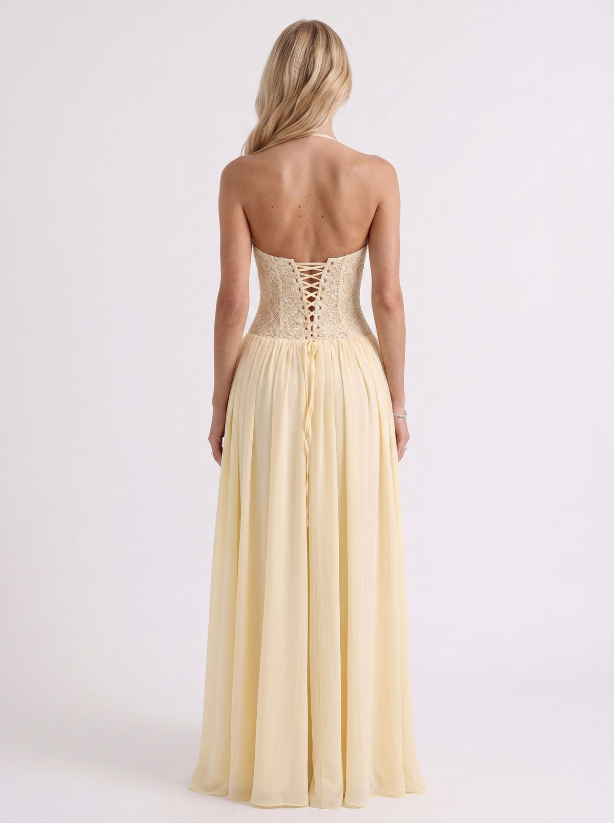 Corset Drop Waist Pleated Maxi Dress
