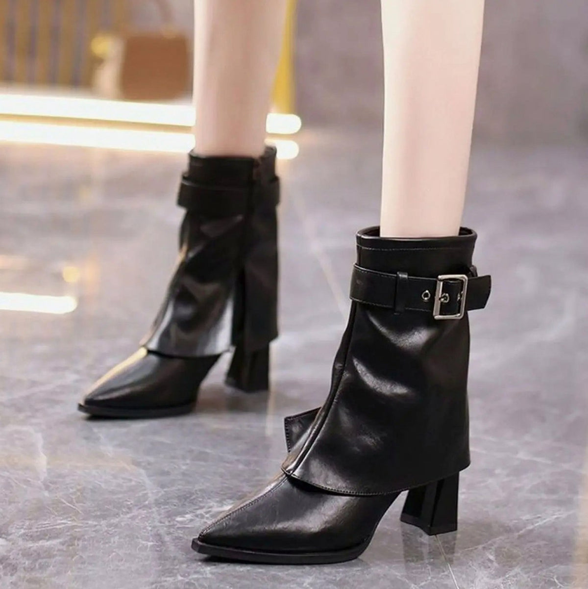 Fold Over Pointed Toe Booties