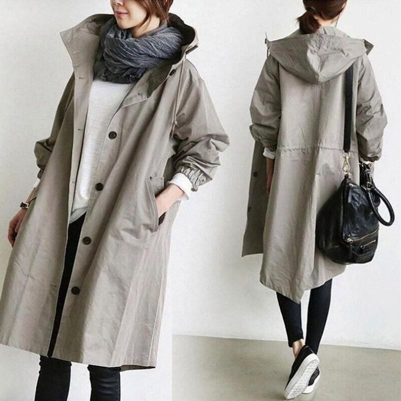 Hooded Button Front Trench Coat