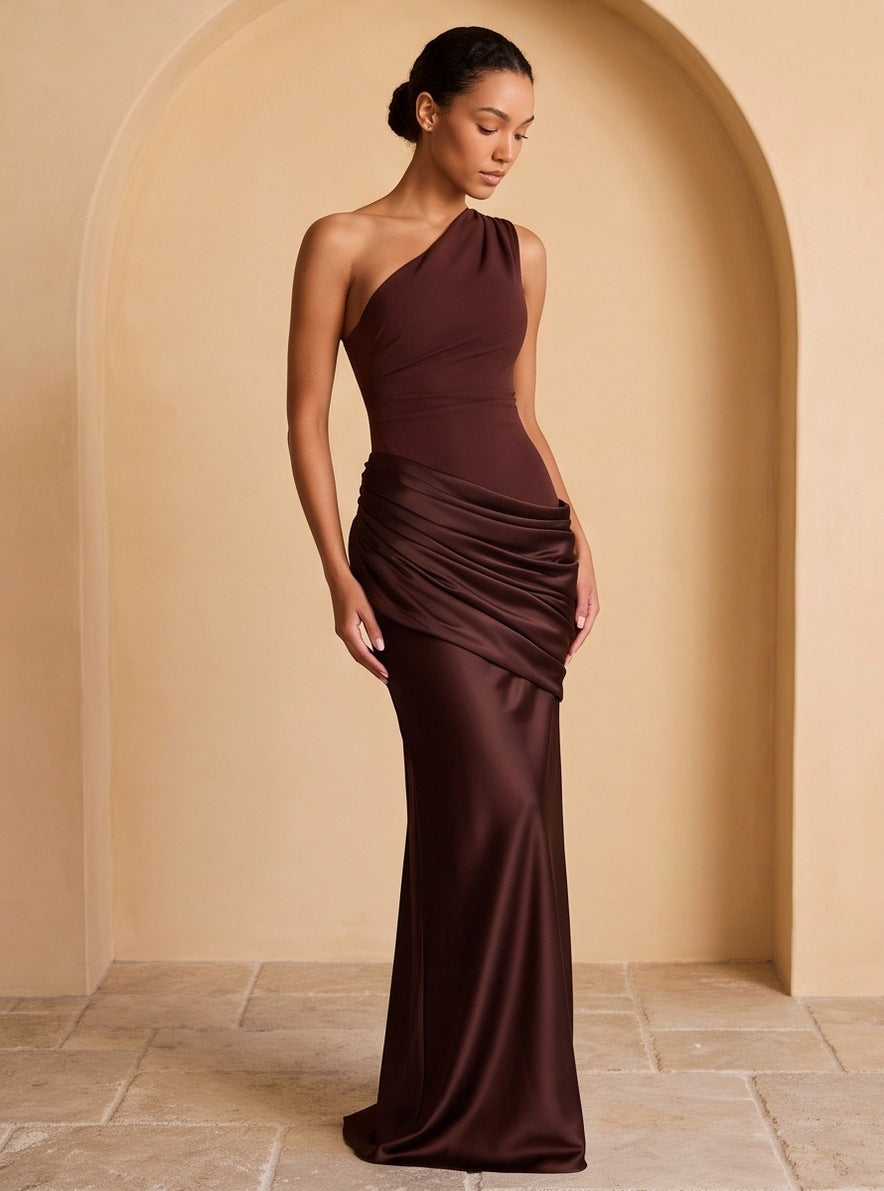 One Shoulder Draped Maxi Dress
