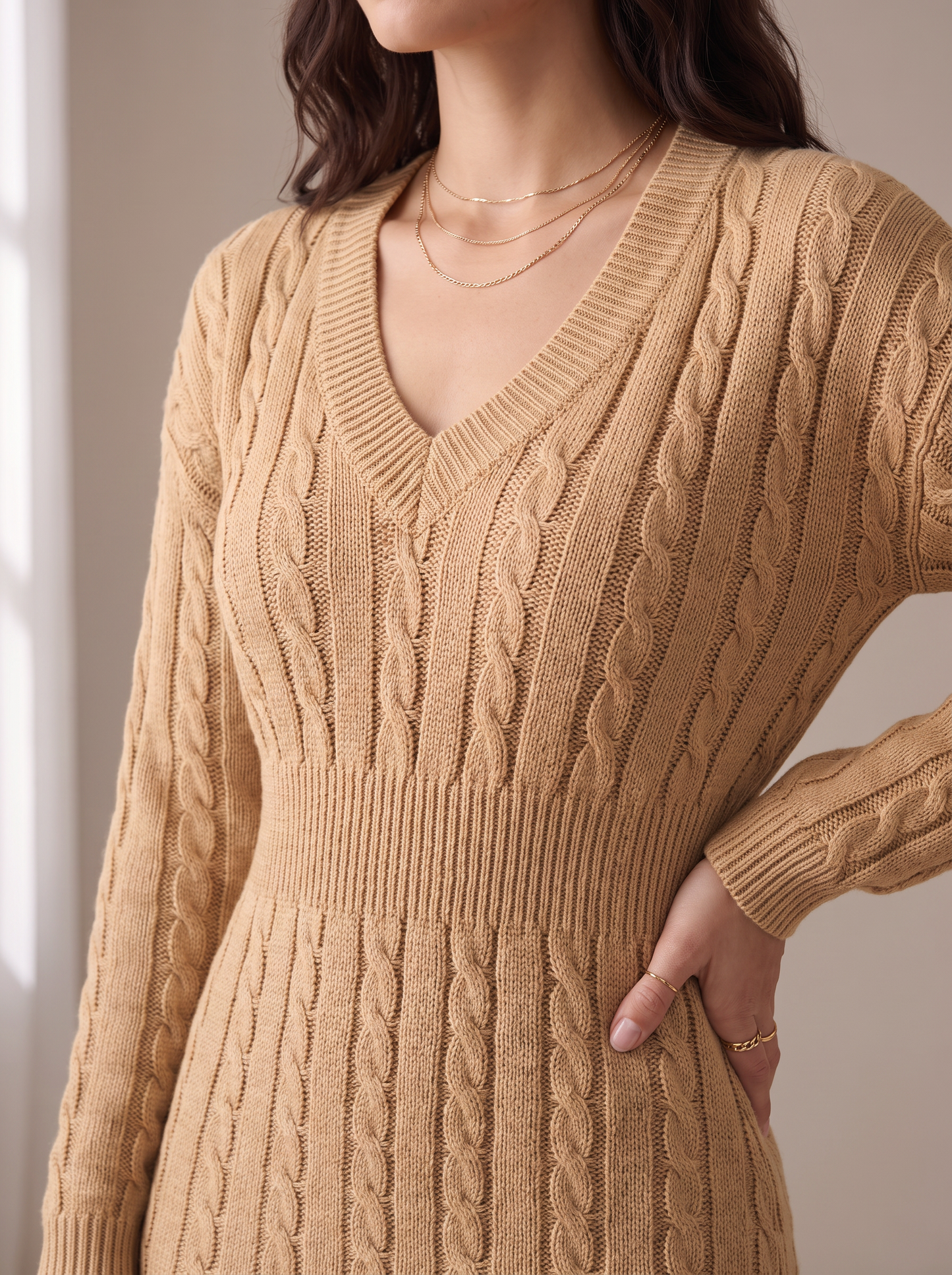 IBIANCO Livia deep V neckline and ribbed waistband detail