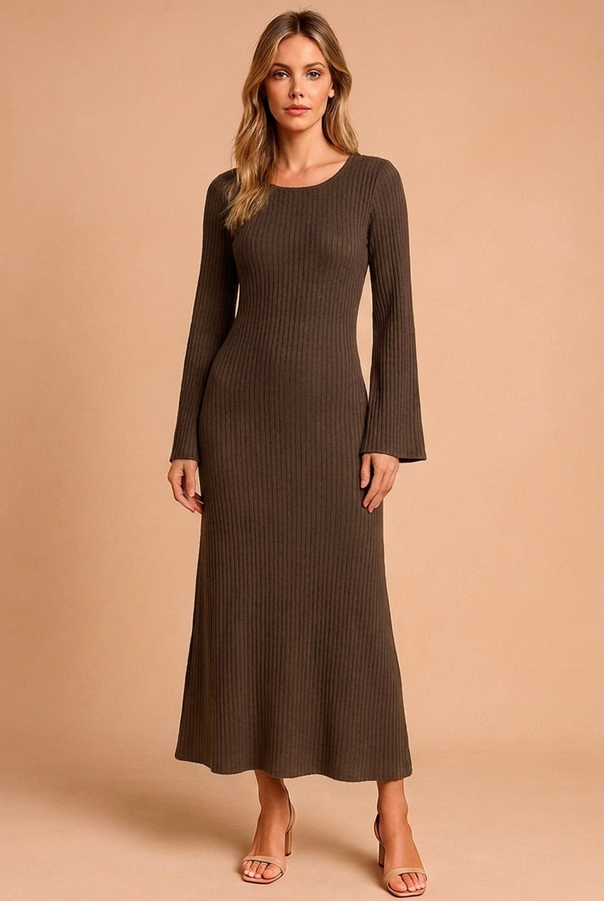 Ribbed Long Sleeve Midi Sweater Dress