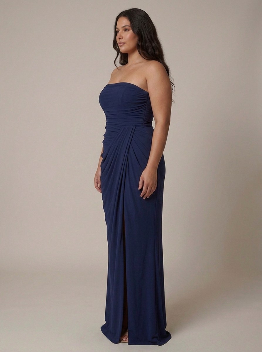 Strapless Ruched Draped Maxi Dress