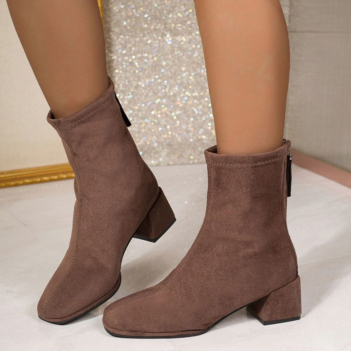Suede Square Toe Sock Booties