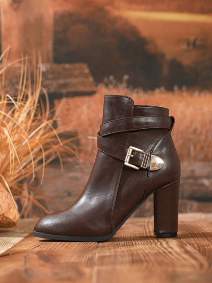 Buckle Strap Block Heel Booties