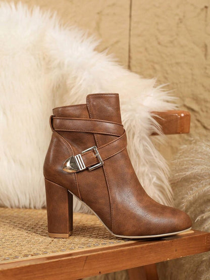 Buckle Strap Block Heel Booties