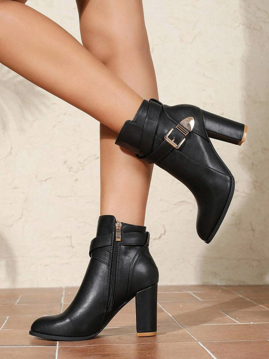 Buckle Strap Block Heel Booties