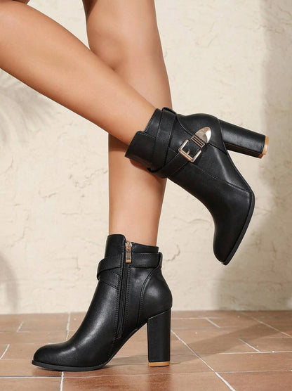 Buckle Strap Block Heel Booties