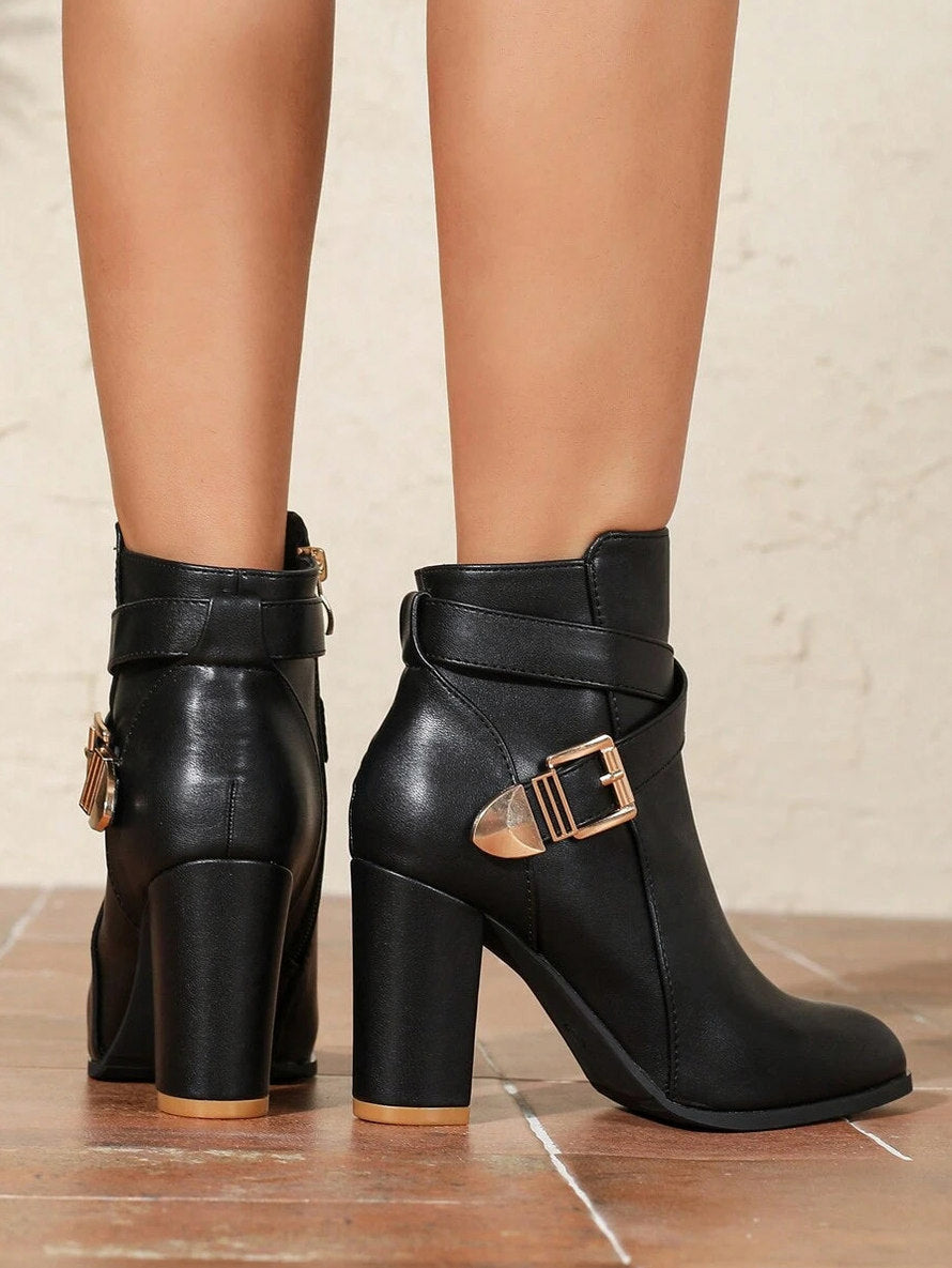 Buckle Strap Block Heel Booties