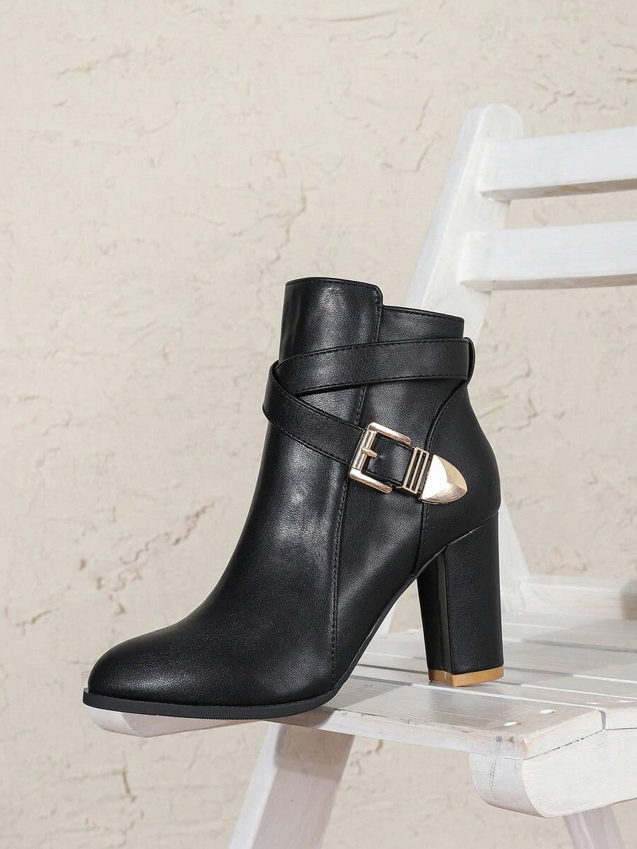 Buckle Strap Block Heel Booties