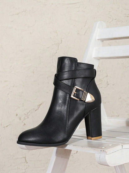 Buckle Strap Block Heel Booties