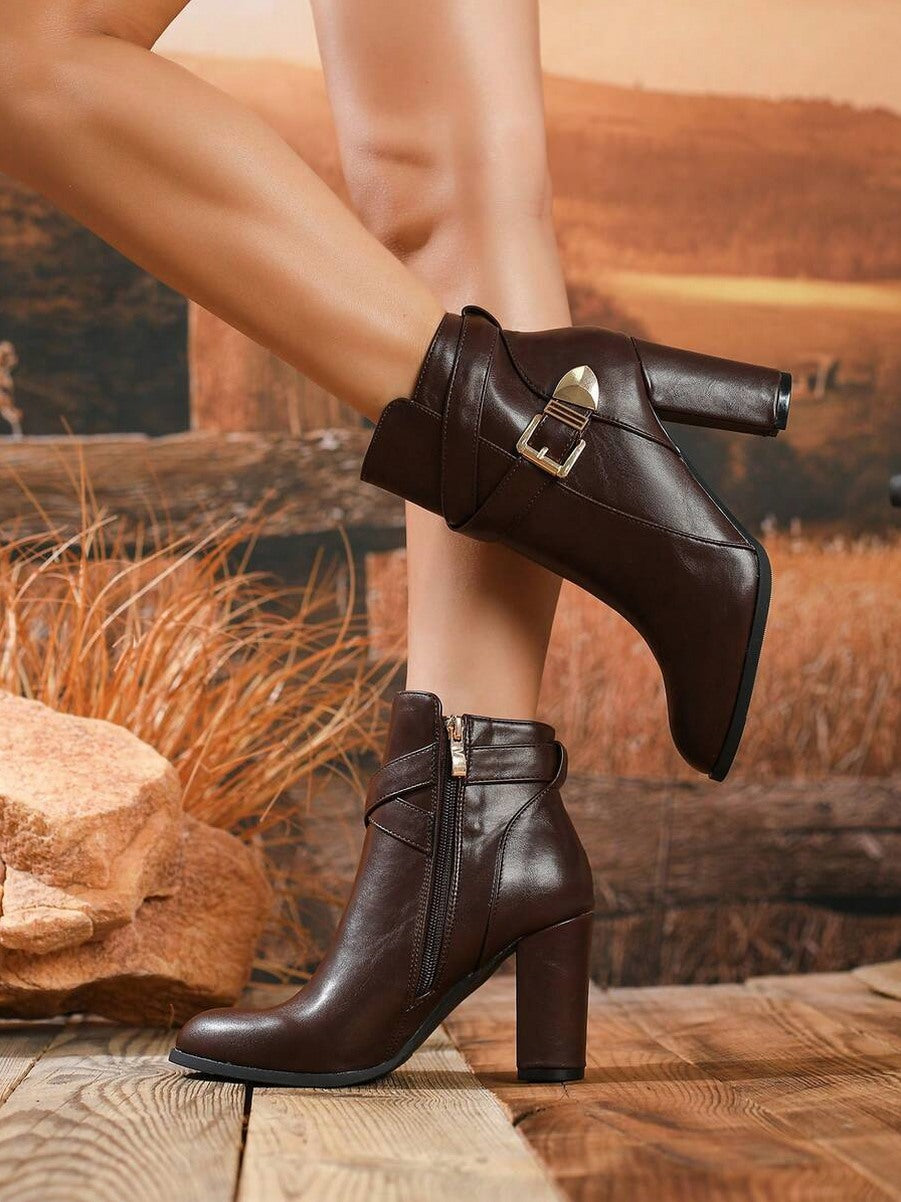 Buckle Strap Block Heel Booties