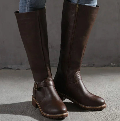 Buckle Strap Low Heel Riding Boots