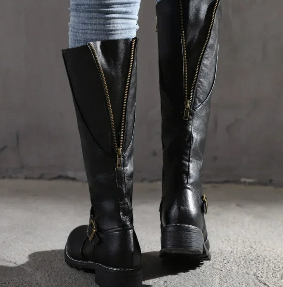 Buckle Strap Low Heel Riding Boots