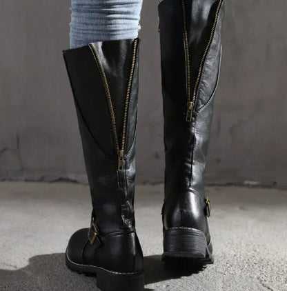 Buckle Strap Low Heel Riding Boots