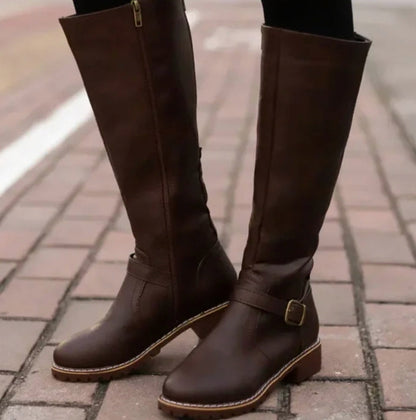 Buckle Strap Low Heel Riding Boots