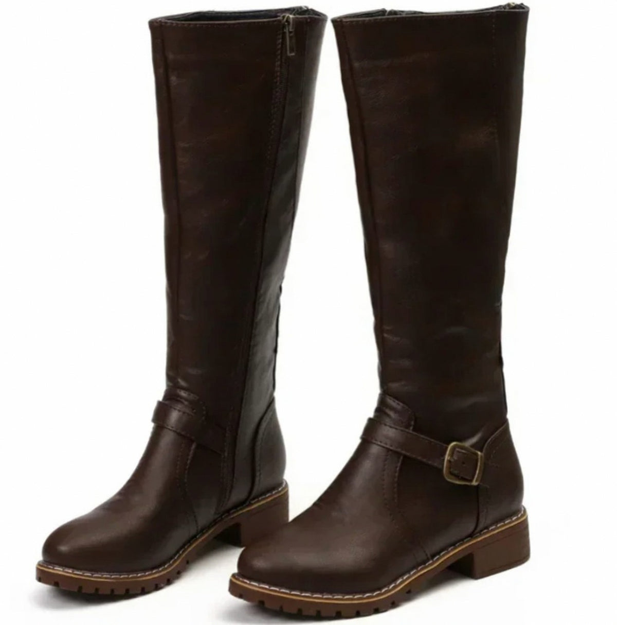 Buckle Strap Low Heel Riding Boots