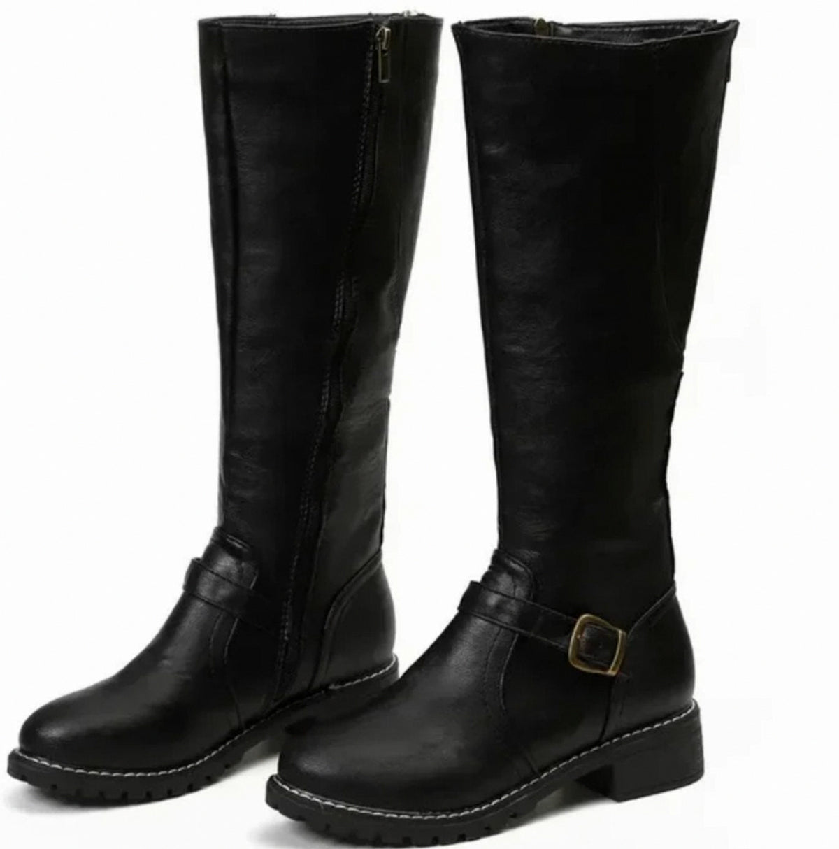 Buckle Strap Low Heel Riding Boots