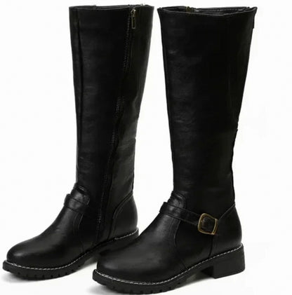 Buckle Strap Low Heel Riding Boots