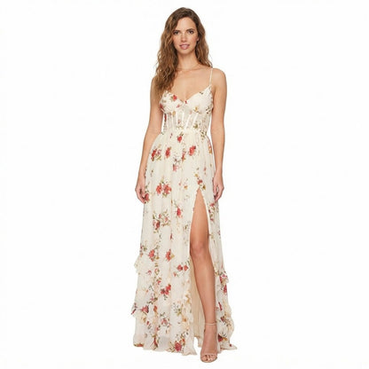 Chiffon Corset Tiered Maxi Dress