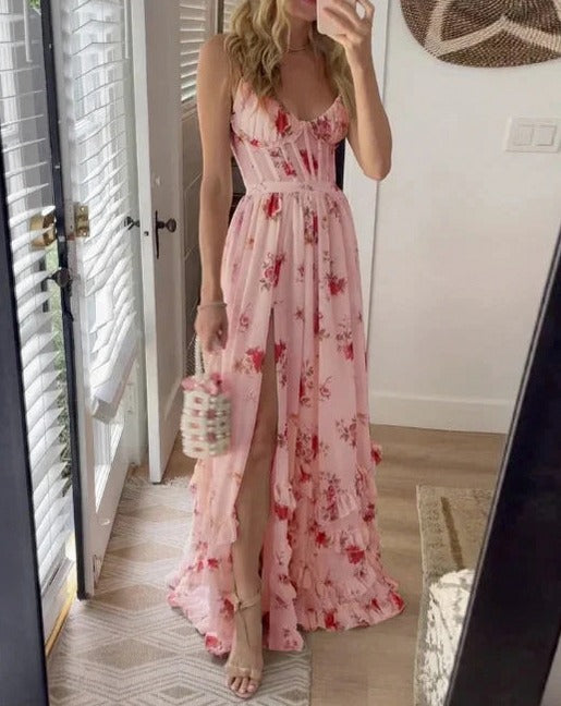 Chiffon Corset Tiered Maxi Dress