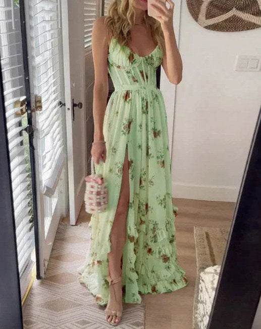 Chiffon Corset Tiered Maxi Dress