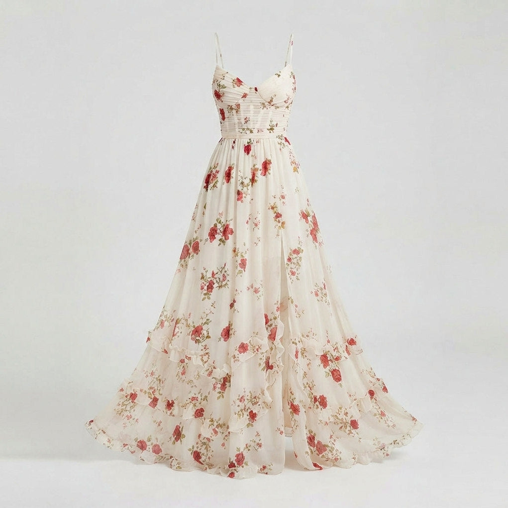 Chiffon Corset Tiered Maxi Dress