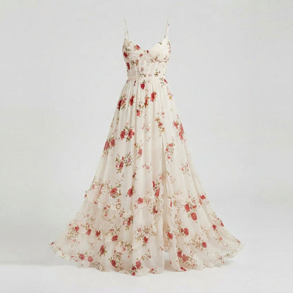 Chiffon Corset Tiered Maxi Dress