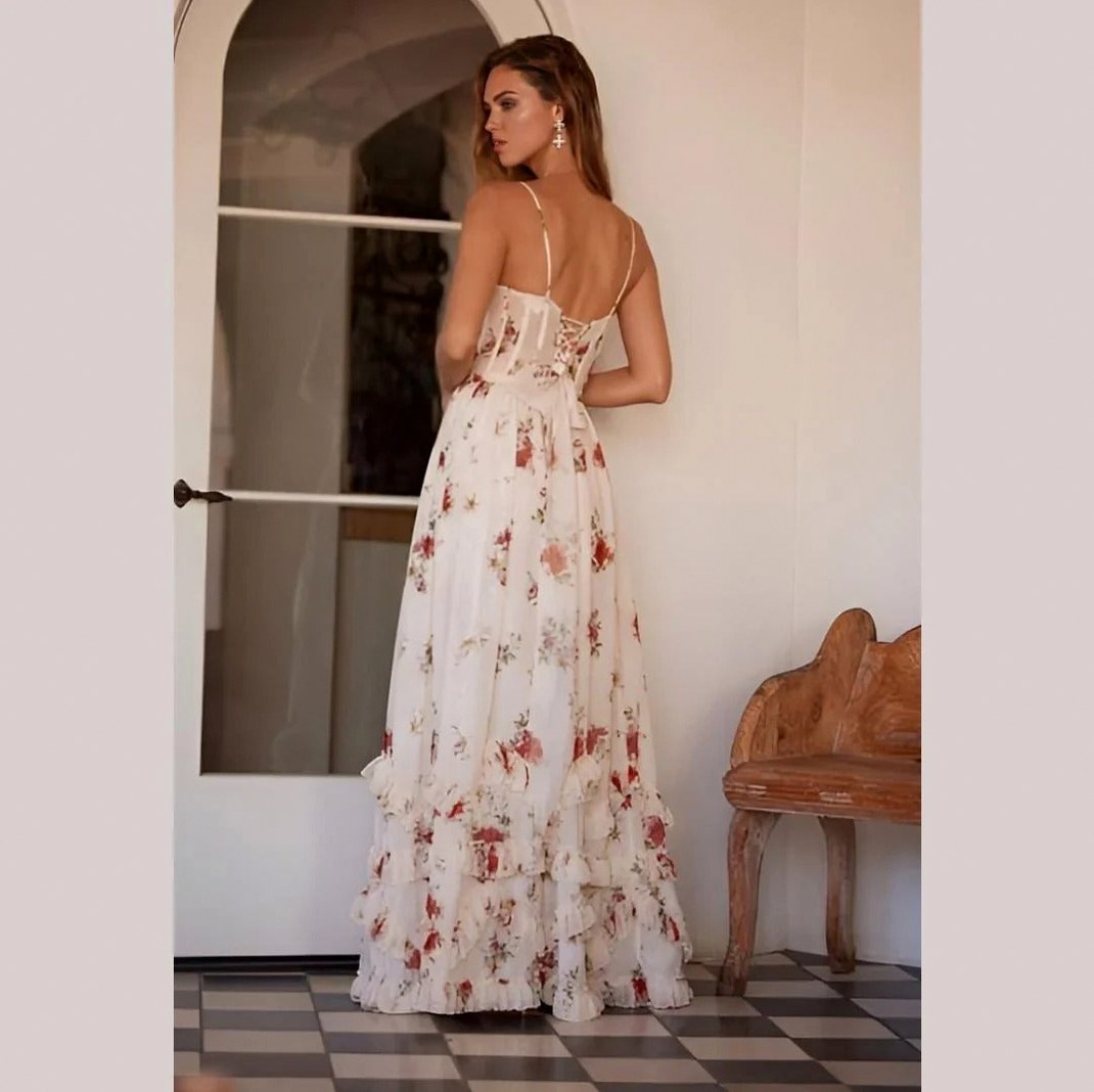 Chiffon Corset Tiered Maxi Dress