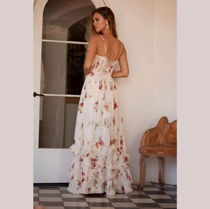 Chiffon Corset Tiered Maxi Dress
