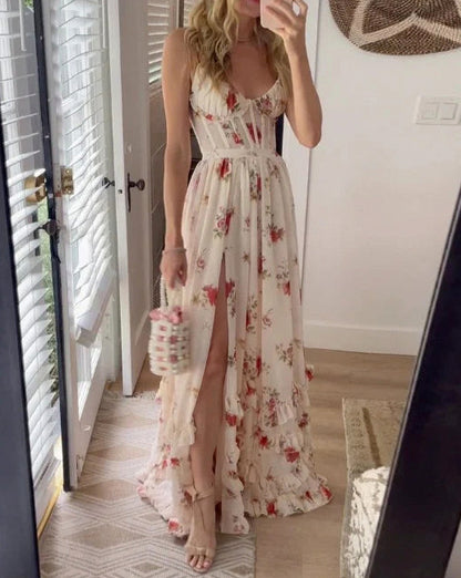 Chiffon Corset Tiered Maxi Dress