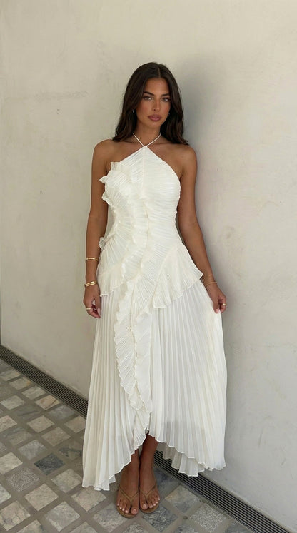 Chiffon Pleated Halter Maxi Dress