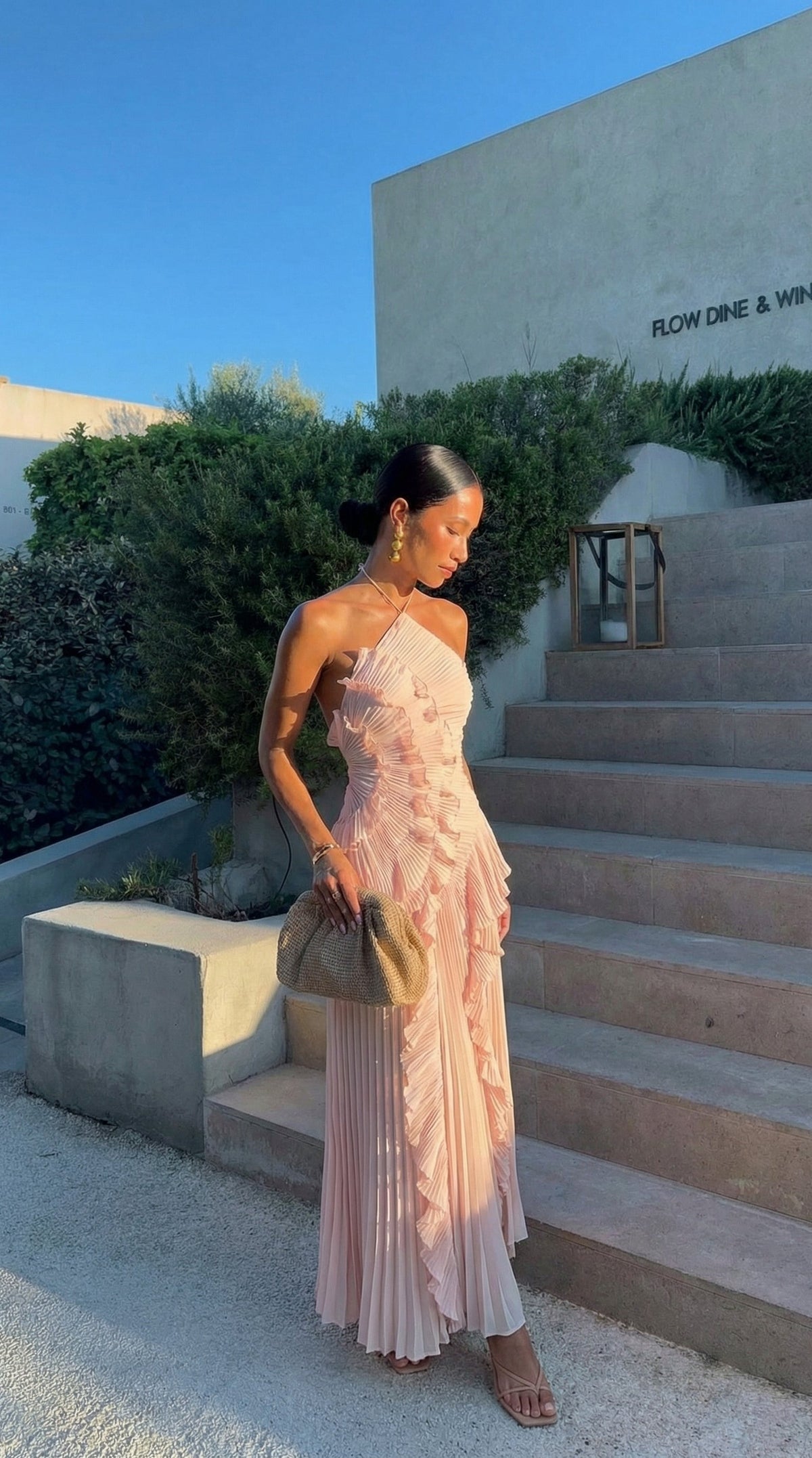 Chiffon Pleated Halter Maxi Dress