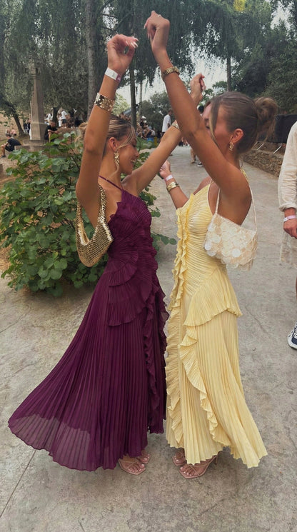 Chiffon Pleated Halter Maxi Dress