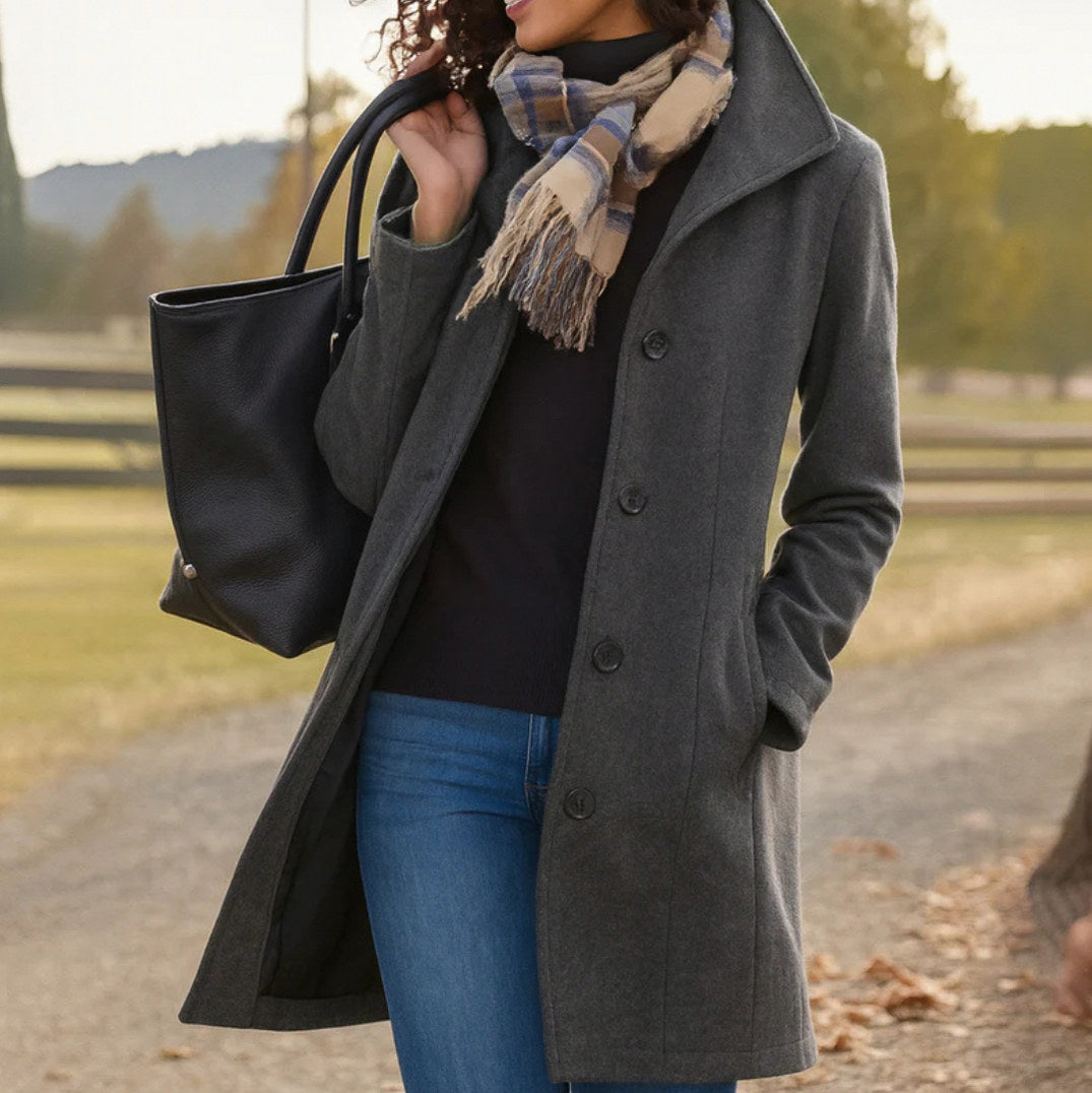 Collared Button Front Long Coat