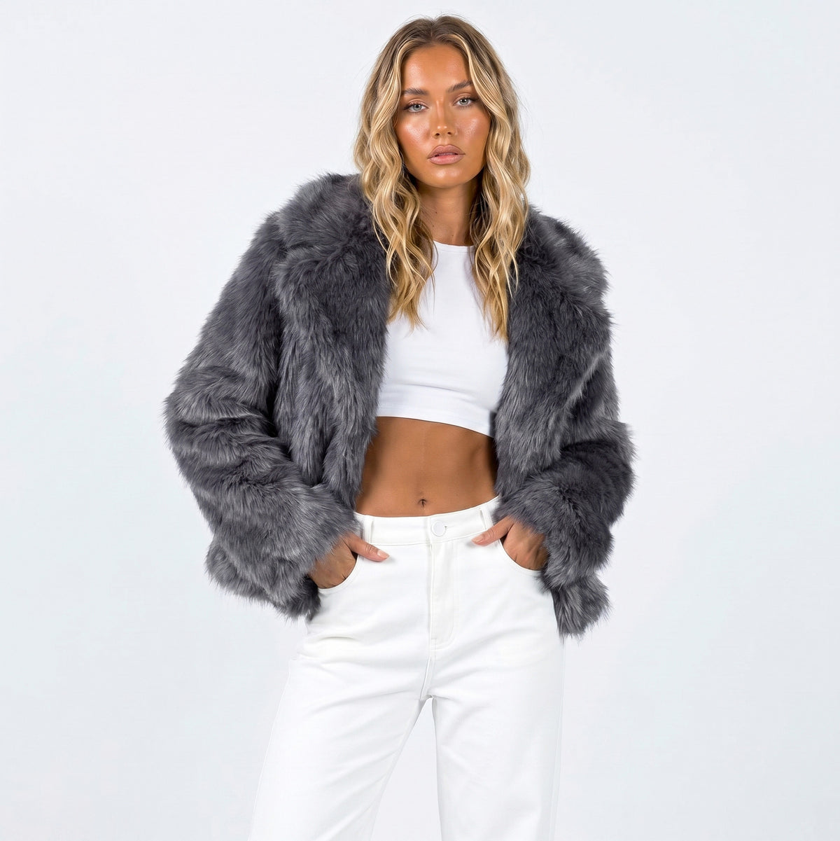 Cropped Long Sleeve Collared Jacket