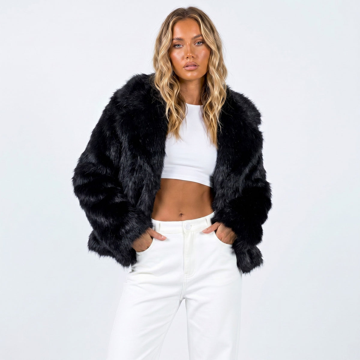 Cropped Long Sleeve Collared Jacket