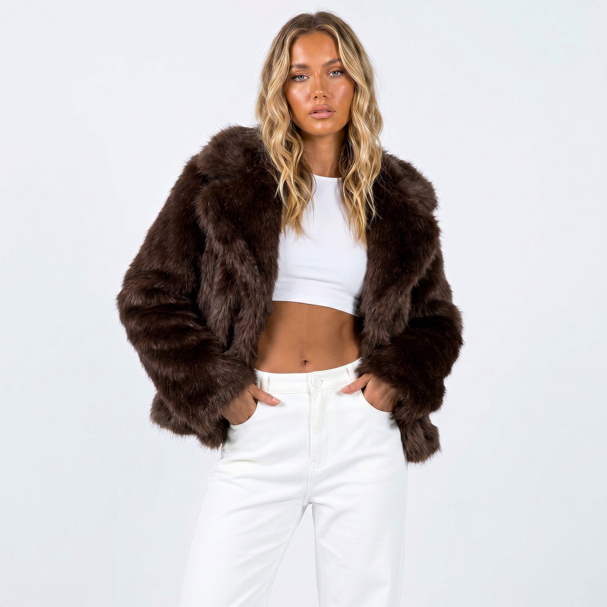 Cropped Long Sleeve Collared Jacket