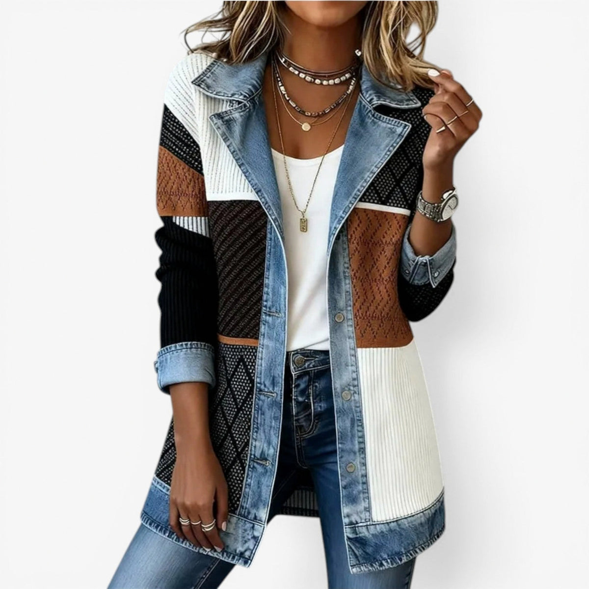 Denim Trim Ribbed Cardigan