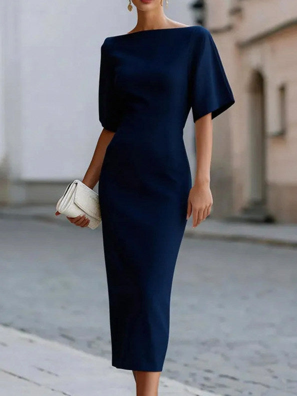 Fitted Boat Neck Midi Dress