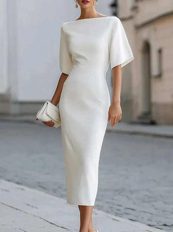 Fitted Boat Neck Midi Dress