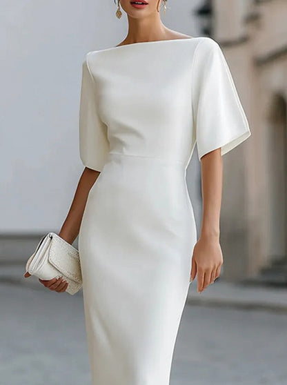 Fitted Boat Neck Midi Dress