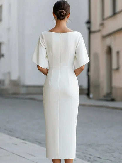 Fitted Boat Neck Midi Dress