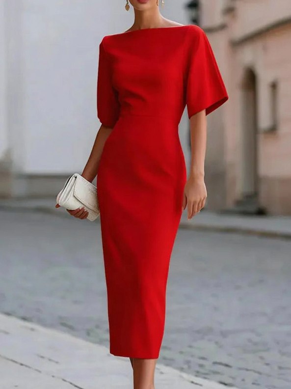 Fitted Boat Neck Midi Dress