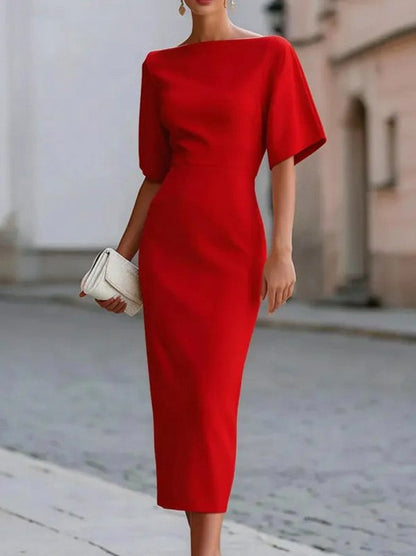 Fitted Boat Neck Midi Dress