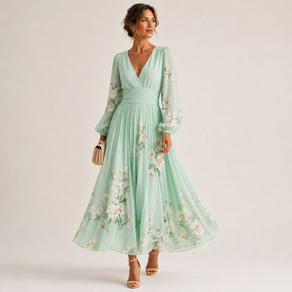 Floral Chiffon Long Sleeve Maxi Dress