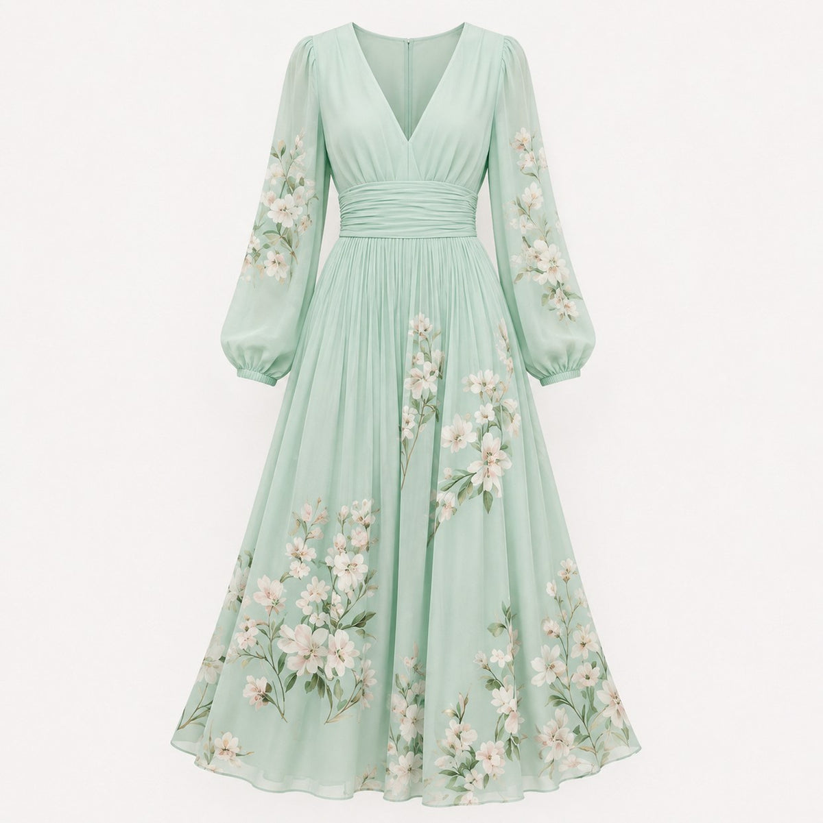 Floral Chiffon Long Sleeve Maxi Dress