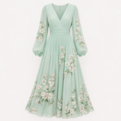 Floral Chiffon Long Sleeve Maxi Dress