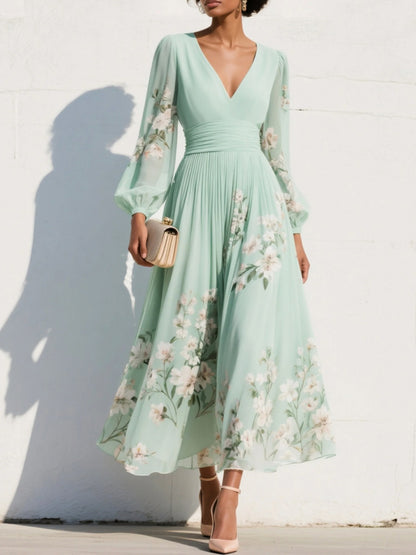 Floral Chiffon Long Sleeve Maxi Dress